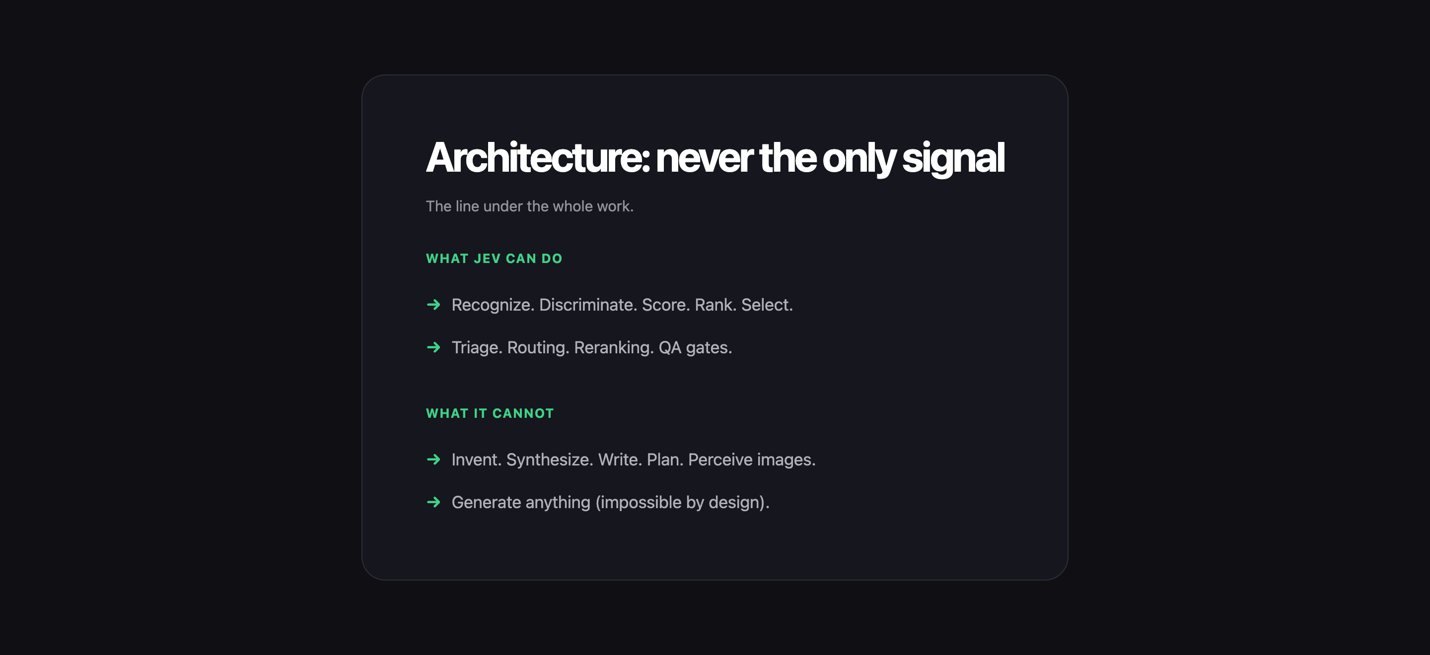 Jev FastLoop design decisions architecture card